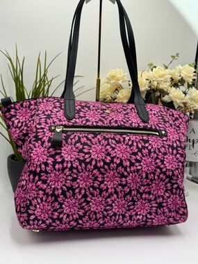 Michael Kors Large Pink Crystal Petal Floral Nylon Tote Bag